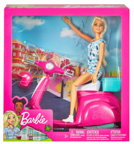 Barbie blonde doll with scooter